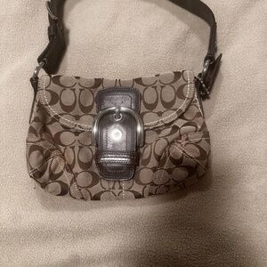 Vintage Coach Signature Soho Brown Jacquard Canvas Flap Shoulder Bag